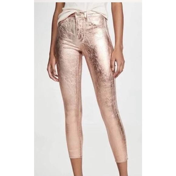 L’AGENCE Margot High Rise Skinny METALLIC PETAL ROSE GOLD SZ 24 NWT $245 retail - Picture 2 of 11